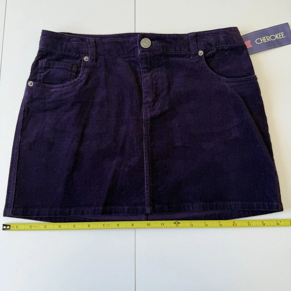 NWT Cherokee Dark Purple Phantom Grape Corduroy Mini‎ Skirt Size XL 14/16